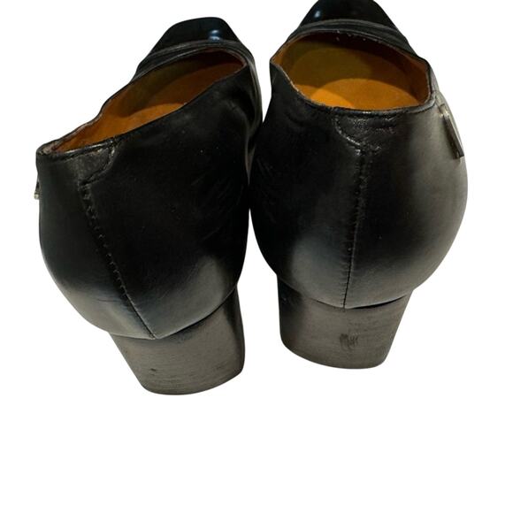 A. Testoni Black Leather Heels 3" Square Toe Italy Size 5.5 with Dust Bag - Picture 4 of 10